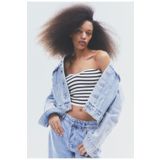 Shop Krutzo Kadın Çizgili Triko Straplez Büstiyer Crop Top beyaz Standart