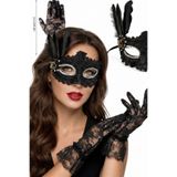 shop Lüks Siyah Venedik Maske ve Dantel Eldiven Seti - Masquerade Parti Kombini