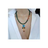 shop Luna Yeşil Tibet Akiği Lav Taşı Siyah Oniks Süryani Cam Boncuk Detaylı Tasarım Kolye