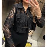 SHOP MY Lüx Kalite Vatkalı Dantel Tasarım Ceket Gömlek Siyah