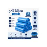 shop Orta Boy Mavi Çöp Poşeti 55x60 cm 30 Litre 5 Rulo x 20 Adet (Toplam 100 Adet) Dayanıklı Sızdırmaz Çöp Torbası