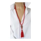 shop Otantik Enerji Kolyesi – Kırmızı Cam Boncuk, Turkuaz Mercan & Nepal Boncuk, İpek Püsküllü