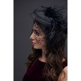 shop Retro Siyah Fascinetion Nikah Şapkası - Vintage Stil Tüllü Abiye Saç Tokası