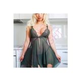 Shop Sheree Fashion Alt Kısmı Tül Üst Kısmı Dantel Derin Yırtmaçlı Yeşil Fantazi Gecelik