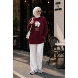 ShopFast Önü Çiçek Nakışlı Bisiklet Yaka Penye Tunik-Sweat