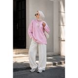 ShopFast Önü Çiçek Nakışlı Yuvarlak Yaka Salaş Penye Sweat-Bluz