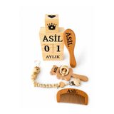 Shopfocus KİŞİYE ÖZEL İSİMLİ-EMZİK ASKISI EMZİK ZİNCİRİ-BEBEK ÇINGIRAK-BEBEK SAÇ FIRÇASI KEÇİ KILI-BEBEK TARAĞI-BEBEK ANI KÜPÜ TEKSTİL BOYALI-%100 DOĞAL ORGANİK AHŞAP SET HEDİYELİK-YENİ DOĞAN-ANNE