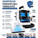 Shopfocus W05 750W Çift Hazneli Portatif Halı Koltuk Araç Koltuk Yatak Perde Temizleyici Yıkama Leke Çıkartıcı 1080ML Temiz Su Tankı 800ML Atık Su Tankı 15 Kpa 2 Başlık Kompakt Tasarım - Siyah - Beyaz