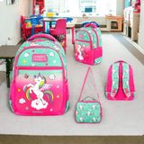 Shopiolog Waddell Çanta Ilkokul Çantası - Waddell Okul ve Beslenme Çantası Seti - pembe yeşil unicorn desenli