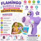Shoplandu Çocuklar Için Pilli Kaliteli Sevimli Baloncuk Tabancası + Likit - Köpük Çıkarma Makinası Flamingo Karakter - Mor
