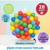 Shoplandu Havuz Topu - Şişme Oyun Havuz Topları 6 cm 28 Adet - File Havuz Topu Seti
