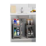 Shoplet 2 Katlı Tekerlekli Düzenleyici Raf Mutfak Tezgah & Evye Altı Dolap Içi Organizer, Banyo Deterjanlık ve Şampuanlık, Çok Amaçlı Taşınabilir Sebzelik, Modern Dekoratif Mutfak Raf Ünitesi (Gri)