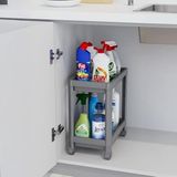 Shoplet 2 Katlı Tekerlekli Tezgah Altı Raf Organizer Düzenleyici Raf Ünitesi, Evye Altı Dolap Içi Düzenleyici, Mutfak Banyo Deterjanlık Şampuanlık Sebzelik,taşınabilir Saklama Rafı (Gri)