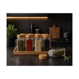 Shoplet Bambu Kapaklı Cam Baharatlık Seti 12 Adet, Şeffaf Kare Baharat Kavanozu, Plastik Delikli Iç Kapaklı Kontrollü Döküm Sistemi, 11X4X4 cm Mutfak Düzenleyici Baharat Saklama Kabı Seti