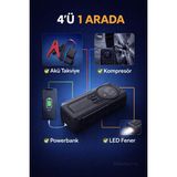 Shopping Area Taşınabilir Akü Takviye Cihazı Kompresör Powerbank LED Fener Acil Güç Kaynağı - Siyah