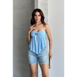 Shopping Shop Gloplu Straplez Tokalı Crop Top MAVI