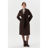 Shopping Shop Kuşaklı Uzun Kaşe Kaban Kahve - XL