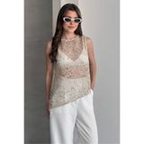 Shopping Shop Pullu File Kolsuz Bluz BEJ