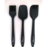 Shopset Isıya Dayanıklı Yanmaz Yapışmaz Silikon Spatula Seti 3 Parça - Siyah - 21 Cm