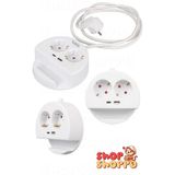 ShopShoppa 2'li Telefon Standlı Çoklu Grup Priz, 1xUSB 1xTYPE-C Girişli, 1.5 mt Kablolu, 3680W 16A Beyaz
