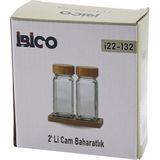 Shopwave 2pcs Bambu Kapaklı Cam Tuzluk - Biberlik - Baharatlık 120ML (5047) - Renkli - 1,6 lt