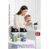 Shopwave Çocuk Pipetli Bardak Seti 2'li Dinozor & Süper Kahraman İkili Eğlenceli Kapaklı Suluk Matara 300 ml