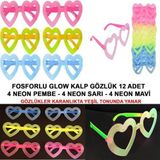 Shopwave Fosforlu Kalp Model Glow Parti Gözlüğü Karanlıkta Yanan Gözlükler 12 Adet (5047)
