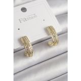 Shopwave Pirinç Gold Renk Zirkon Taşlı Yarım Halka Model Kadın Küpe