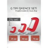 Shopwave Profesyonel G Tipi İşkence Seti 3'lü: 25-50-75 mm Döküm Metal Ağaç İşleme ve Montaj Kelepçesi Takımı