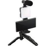 Shopytech 5i 1 Arada Mikrofonlu LED Işıklı Vlog Kiti Tabanca Tutuşlu Masaüstü Tripod & Selfie Stick|telefon/kamera Uyumlu - Siyah