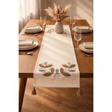 Shopyteks %100 Pamuk Keten Bohem Punch Nakışlı Masa Runner – 30X140 cm Zarif ve Doğal Sofra Dekorasyonu - Kahverengi - 35 x 140 cm