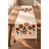 Shopyteks %100 Pamuk Keten Bohem Punch Nakışlı Masa Runner – 30X140 cm Zarif ve Doğal Sofra Dekorasyonu - Lacivert - 40 x 130 cm