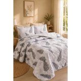 Shopyteks Çift Kişilik Yatak Örtüsü 200X220 Kapitoneli Pike Çiçek Desenli Yumuşak Yatak Örtüsü Seti - Gri - 200 x 220 cm