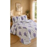 Shopyteks Çift Kişilik Yatak Örtüsü 200X220 Kapitoneli Pike Lavanta Desenli Yumuşak Yatak Örtüsü Seti - Mor - 200 x 220 cm