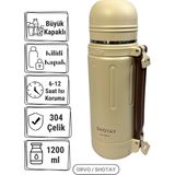 Shotay 1.2l 304 Paslanmaz Çelik Termos – Çift Katman Vakum, 24S Isı Koruma, Omuz Askılı Outdoor - Bej - 1,2 lt