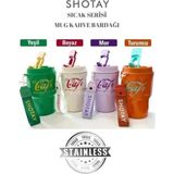 Shotay 450ML Taşıma Askılı Paslanmaz Çelik Termos Bardak /kahve Bardak Mug - Renkli