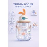 Shotay Çocuk Suluk Tritan Matara – 600 ml Kulaklı Kapaklı, Pipetli, Askılı Su Matarası - ST-7008 - Beyaz