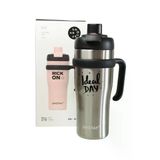 Shotay ST-8919 Çift Kullanım Pipetli/Rahat İçim Gri 1000ml Çelik Termos