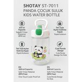 Shotay Tritan Çocuk Pipetli Suluk – 500 Ml, Kilitli Kapaklı, Askılı, Panda Desenli – Beyaz – ST-7011