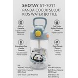Shotay Tritan Çocuk Pipetli Suluk – 500 Ml, Kilitli Kapaklı, Askılı, Panda Desenli – Mavi – ST-7011
