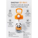 Shotay Tritan Çocuk Pipetli Suluk – 500 Ml, Kilitli Kapaklı, Askılı, Panda Desenli – Turuncu – ST-7011
