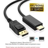 SHOW PRIME Displayport To HDMI Çevirici Kablo ( 1.8 Metre ) Display Port Dp To HDMI Kablo 4K Hdr - Siyah