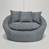 Showdeko Fotelya Turkuaz Yuvarlak Berjer | Bouclé Kumaş | 3 Kırlent | 128X110CM | Nest Loveseat