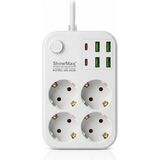 Showmax SH-4629 Termal Akım Korumalı 4'lü Priz (4 USB + 2 Type-C Çıkışlı / 2 Metre) - Beyaz