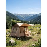Shufa 260 220 200 Cm Otomatik Şişme Kamp Çadırı, Yağmur Brandası Ve 330 270 Cm Bağlantılı Gölgelik Dahil, 2 Büyük Şeffaf Tavan Pencereli, Aile Outdoor Kamp Çadırı Bej