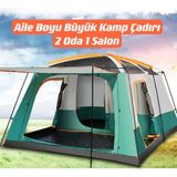 Shufa Aile Boyu Büyük Kamp Çadırı 2 Oda 1 Salon 5+ Kişilik 420*305*200 cm Özellik: Kamp Çadırları - Yeşil