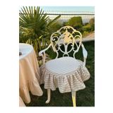 shules collection BEJ ÇİZGİLİ YUVARLAK BULDAN YIKANMIS KETEN FIRFIRLI SANDALYE MİNDERİ