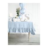 shules collection Buldan Keten Fırfırlı Vintage Pastel MAVİ Masa Örtüsü
