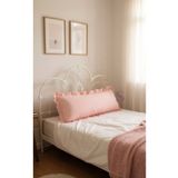 shules collection Fırfırlı Vintage Buldan Keten Pembe Iskandinav Uzun 40x100 Kırlent Yastık (içi Dolgulu)