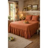 shules collection KİREMİT Buldan Keten 3 Taraf Büzgülü Yatak Bazası Eteği 2 Yastıklı Otel Şıklığında Dekor Set 160 x 2